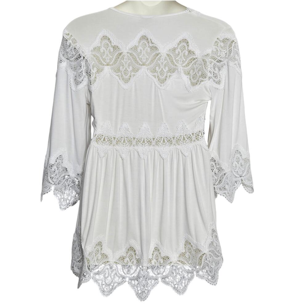 Womens Pol White Tunic Top Size Small Victorian Romantic Flowy Shirt Blouse - Picture 2 of 6